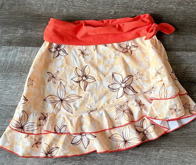 Disney Moana Swim Skirt Size 5/6 Orange Floral Ruffle Swimwear