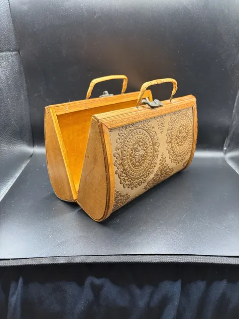 Vintage Wood Hand Bag Mandala Design Circa 70's - ,