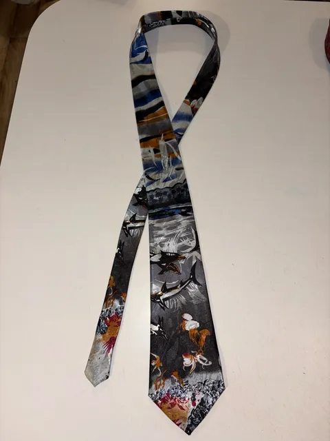 Renaissance Necktie Shark Ocean Marine Life Theme Gray Black