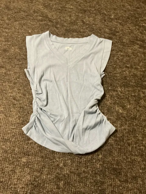 OGL V-Neck Ruched Side Muscle Top Ribbed Tank Shirt Womens Size Medium Blue
