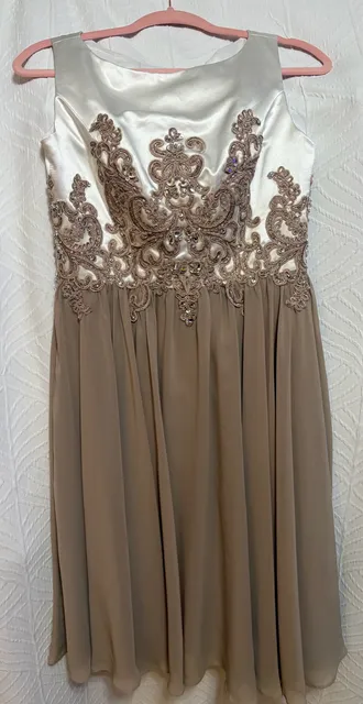 JJ's House Embellished Chiffon Evening Dress White Brown