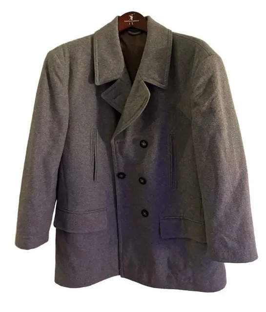 Michael Kors Pea Coat Size 44S Grey Wool Blend Double Breasted Jacket