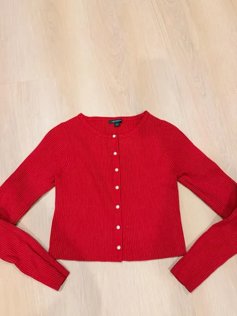 Wild Fable Cardigan Sweater Size XS Red Ribbed Pearl Buttons