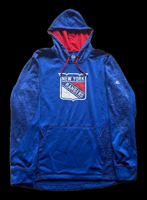 Majestic New York Rangers NHL Hockey Pullover Hoodie Blue/Red/White XL