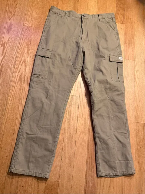 Wrangler Cargo Pants Size 38x34 Khaki Fleece Lined Cotton Workwear