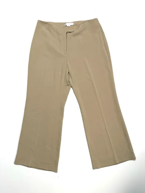 Garfield & Marks Women's Pants Size 14 Quiet Luxury Old Money Minimalist Y2K Heritage Tan Khaki Ribbed Wide Leg Flare Cropped Elise Trousers Lined Made in USA