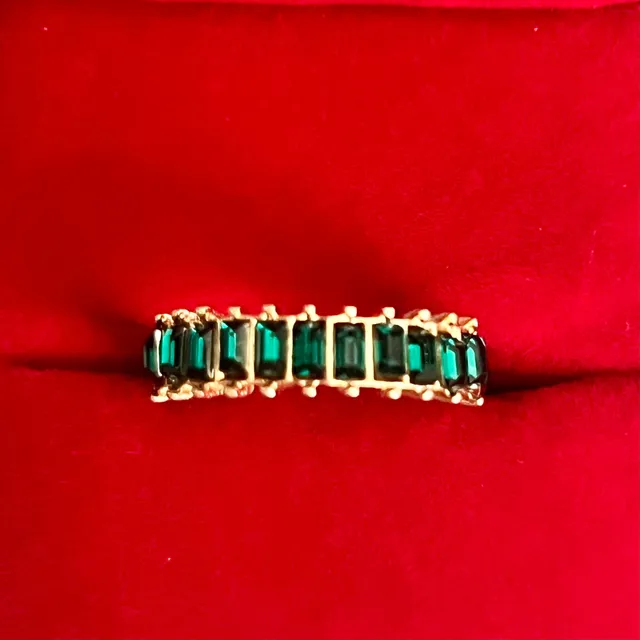 Baguette Cut Emerald Gemstone Gold Band Size 8