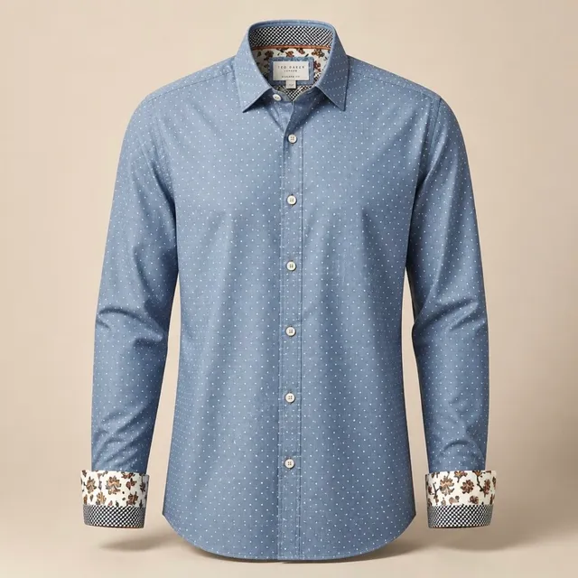 Denim & Flower Ricky Singh Long Sleeve Button-Up Shirt XL Blue Polka Dot