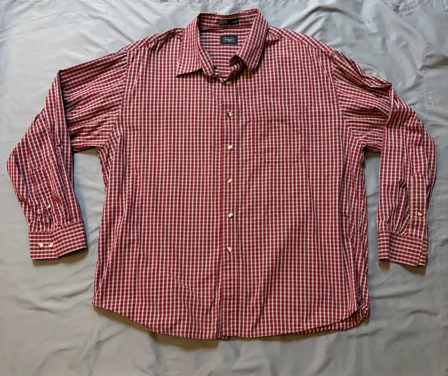 Haggar Long Sleeve Button Down Shirt Size XXL Red Plaid Cotton