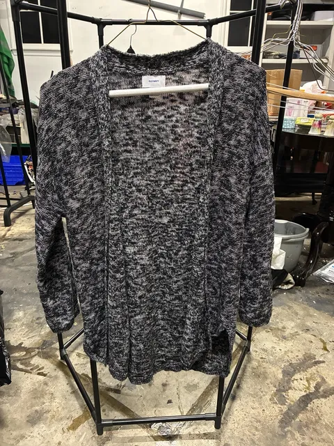 Old Navy Open Cardigan Sweater Size M Black White Speckled Knit