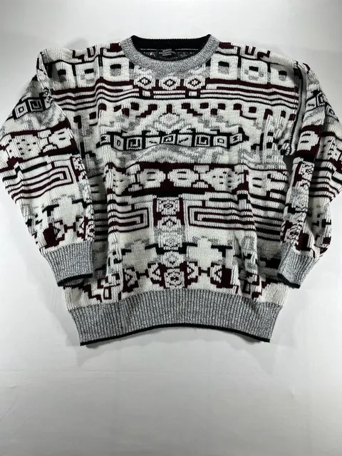 Expressions Vintage Geometric Knit Pullover Size L Cosby Sweater