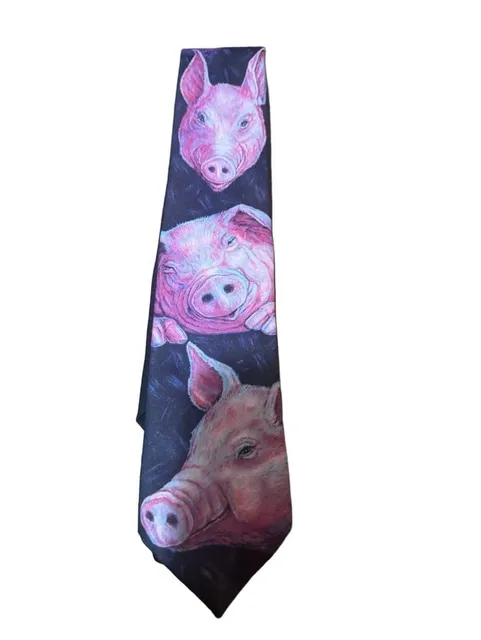 Ralph Marlin pig necktie vintage 1989 art print novelty mens tie