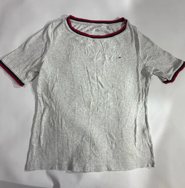 Tommy Hilfiger Heather Grey Striped Trim T-Shirt Size L
