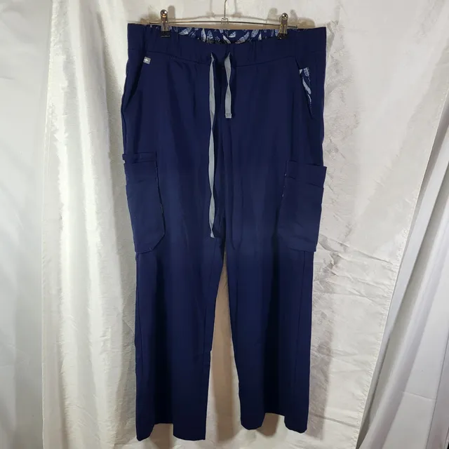 Figs Technical Collection Scrub Pants Size L Navy Blue Cargo Drawstring