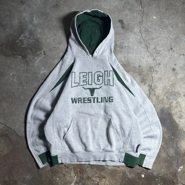 Rare vintage Leigh university Hoodie Gray/Green colorblock