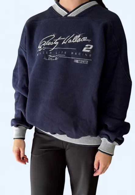 Chase Authentics Rusty Wallace NASCAR Sweatshirt Size L Navy Blue