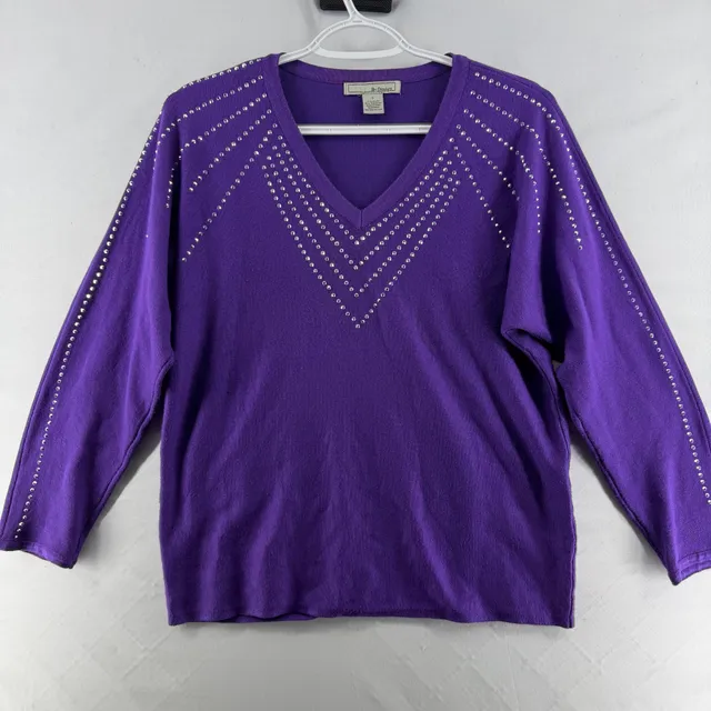 1676 By Design Studded V-Neck Sweater Size S Purple