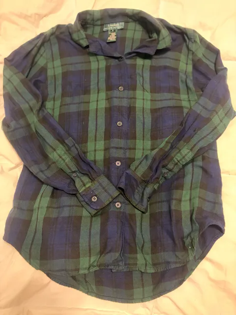 Lauren Ralph Lauren Plaid Button Down Shirt Size S Green Blue Rayon
