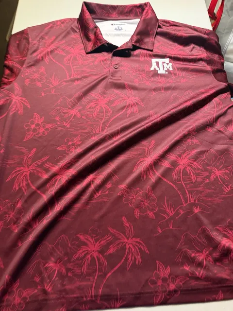 Champion Texas A&M Polo Shirt Size 2XL Maroon Tropical Palm Print