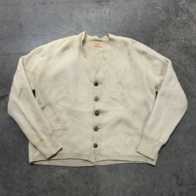 Vintage Jantzen Cardigan Sweater Size 40 Beige Knit V-Neck 60s
