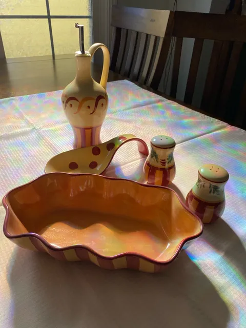 Gail Pittman Siena Tray Salt Pepper Oil Cruet Spoon Rest Set