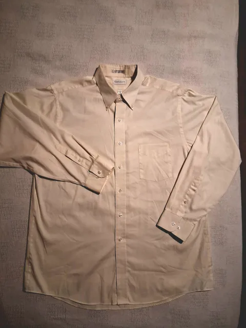 Van Heusen Pinpoint Oxford Shirt Size 17 34/35 Tan Long Sleeve Wrinkle Free