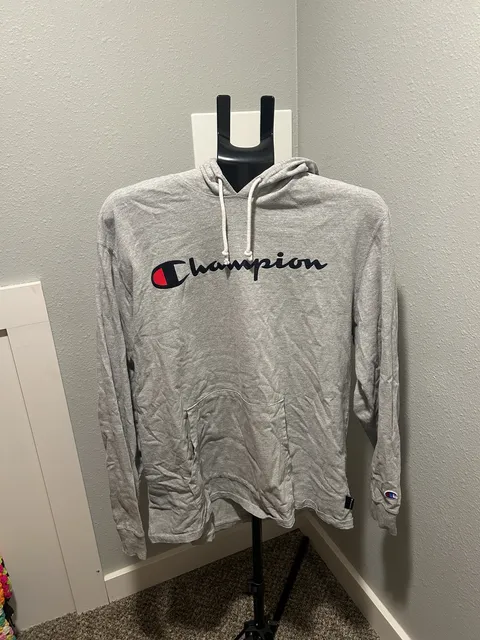 Champion Hoodie Size XL Gray Script Logo Long Sleeve