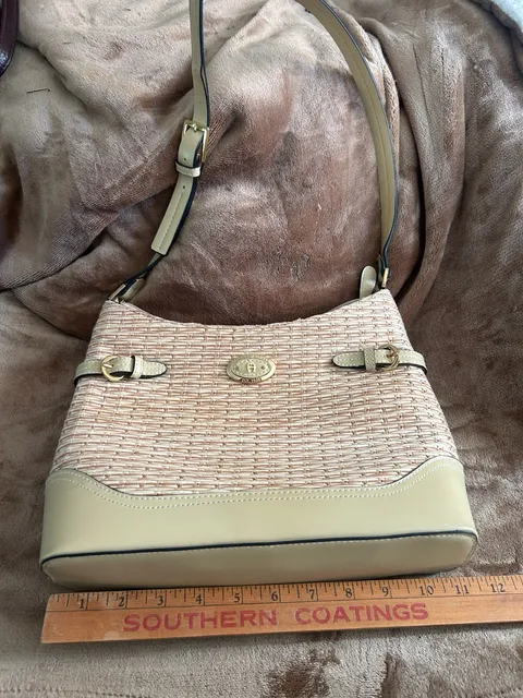 Etienne Aigner Woven Straw Shoulder Bag Tan