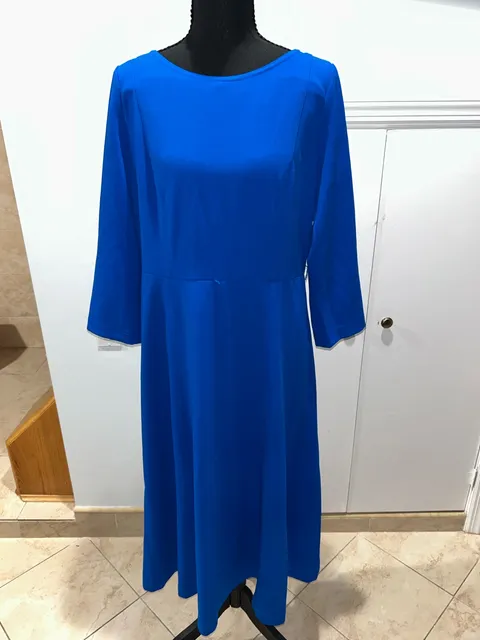 Royal Blue Midi Dress Long Sleeve Boat Neck