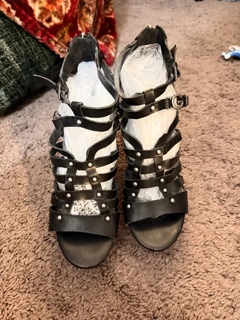 Guess Black Studded Strappy Sandals Heels