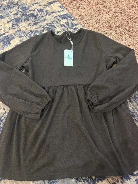 WIHOLL Peplum Top Size M Charcoal Grey Long Sleeve Knit Blouse