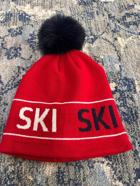 Ski Pom Pom Beanie Hat Red White Blue