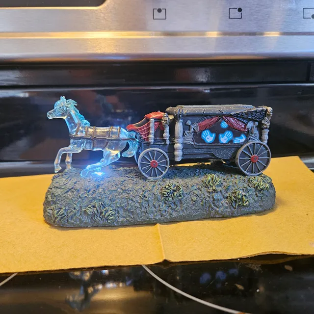 Hawthorne Village Ghostly Hearse Lighted Halloween Village Carriage—As Is