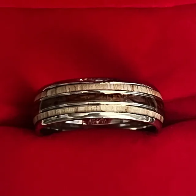 Tungsten Titanium Antler and Koa Wood Inlay 8mm Band Ring Size 12