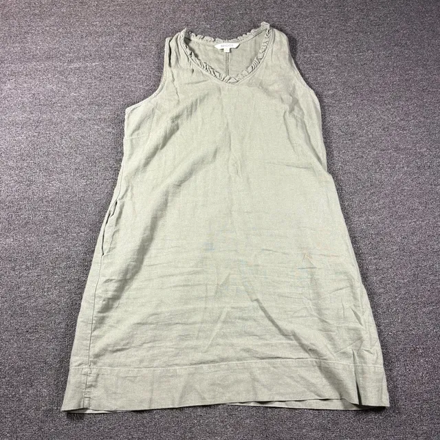 Briggs Linen Blend Dress Size S Green Sleeveless Ruffle V-Neck