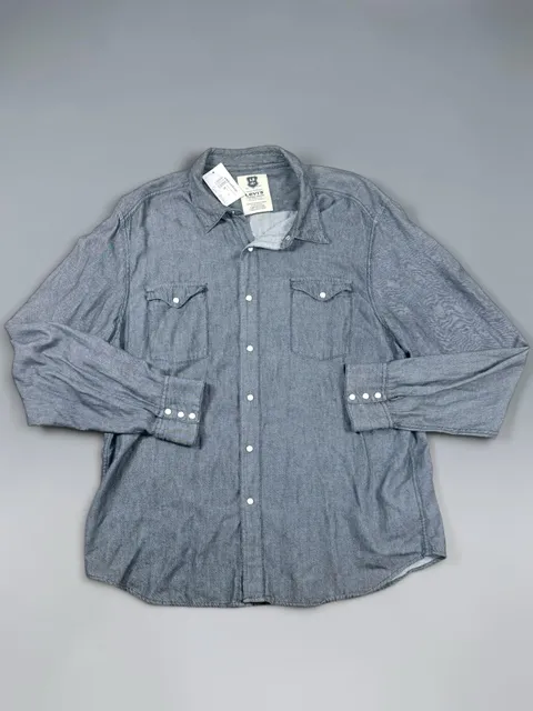 Men’s Levi's Long Sleeve Western Snap Shirt XXL Blue Chambray Cotton
