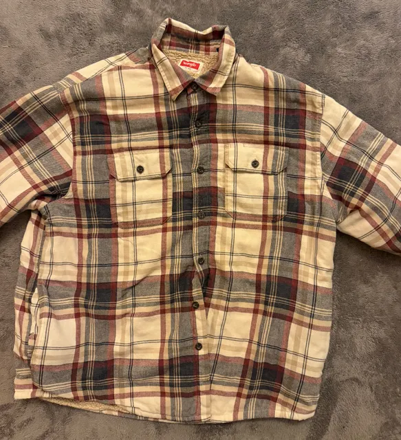Wrangler Sherpa Lined Plaid Flannel Shirt Jacket Size XL