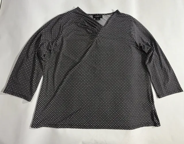 Liz Claiborne Career Black White Geometric 3/4 Sleeve Top XL