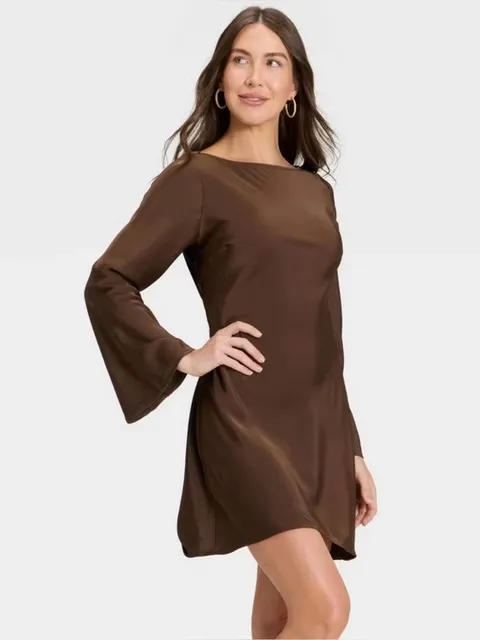 a new day Brown Long-Sleeve Fitted Dress