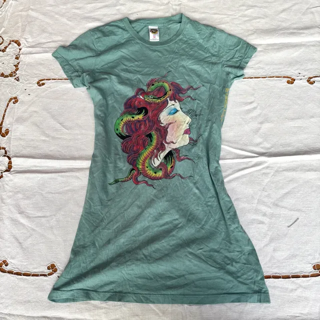 Ed Hardy Medusa Graphic T-Shirt Size M Green Y2K Tattoo Art