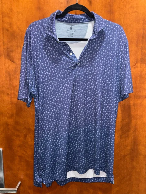 Johnnie-O Featherweight Polo Shirt Size Large Blue Martini Print