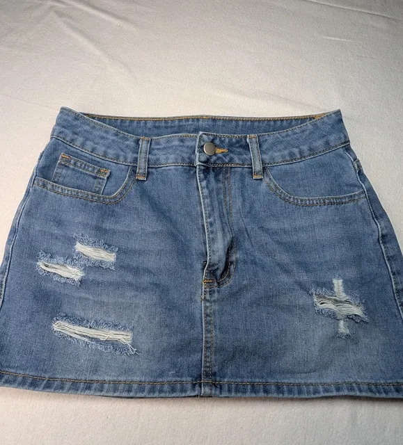 SHEIN Denim Skirt Size S Blue Distressed Mini Skirt