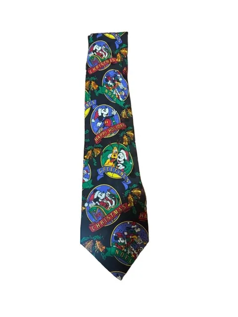 Disney Mickey Mouse Christmas Holiday Print Silk Necktie