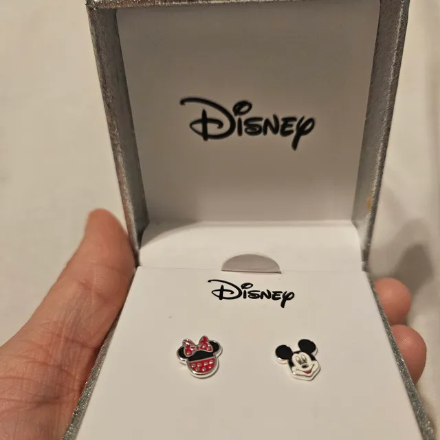 Disney Mickey And Minnie Mouse Sterling Silver Enamel Stud Earrings