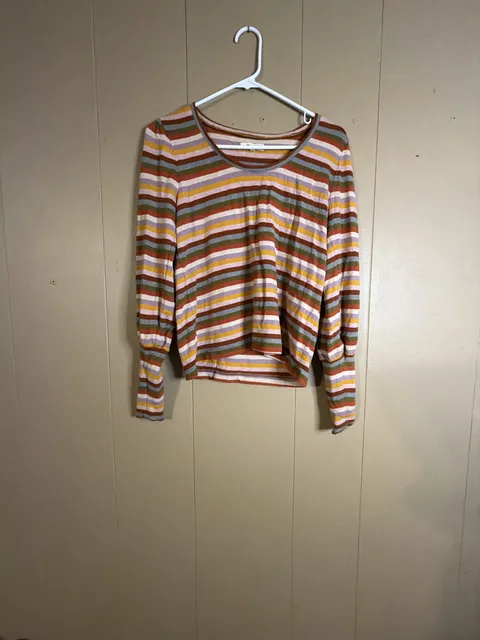 Madewell Striped Puff-Sleeve Scoop-Neck Sweater Size S