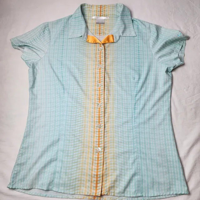 Nike Golf Button Down Shirt Size L Blue Yellow Plaid Short Sleeve
