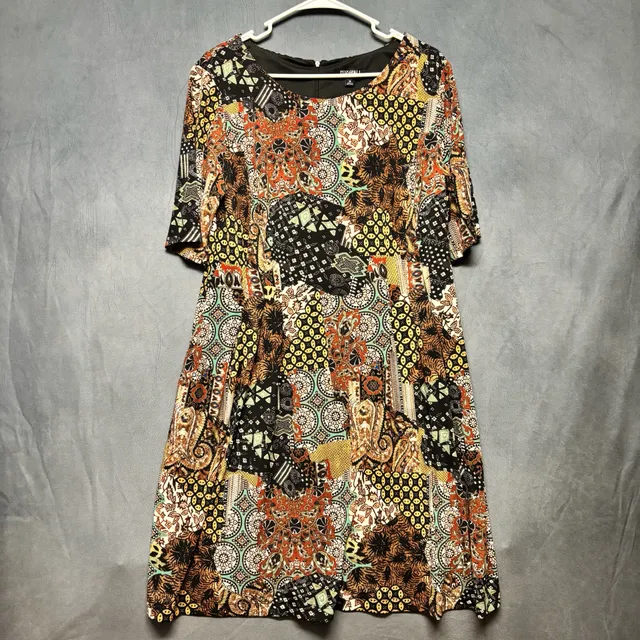 Roz & Ali Dress Size 16 Petite Multi-Color Paisley Patchwork Boho Cottagecore