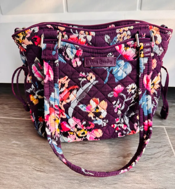 Vera Bradley Quilted Floral Tote Shoulder Bag Purple