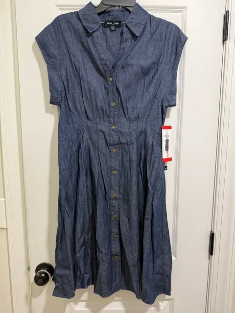 Nautica Jeans Denim Shirtdress Size M Dark Blue Chambray Button Front