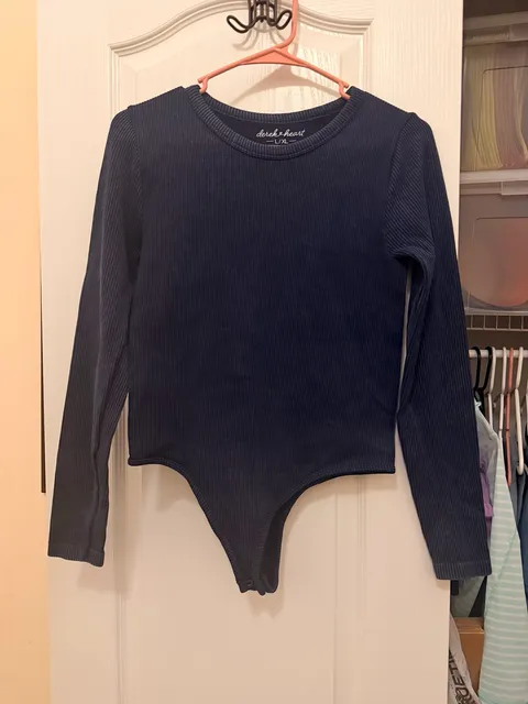 Derek Heart Long Sleeve Ribbed Bodysuit Size L/XL Blue
